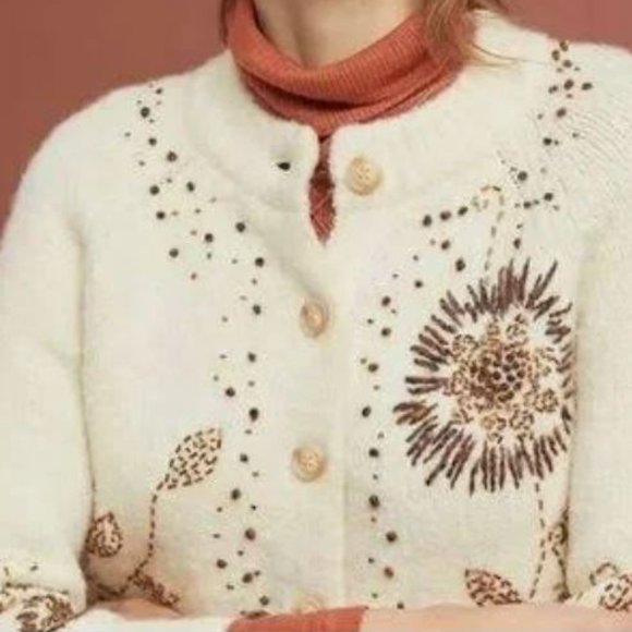 NEW! Anthropologie Field Flower Beaded Sweater. Gorgeous! - Picture 4 of 6